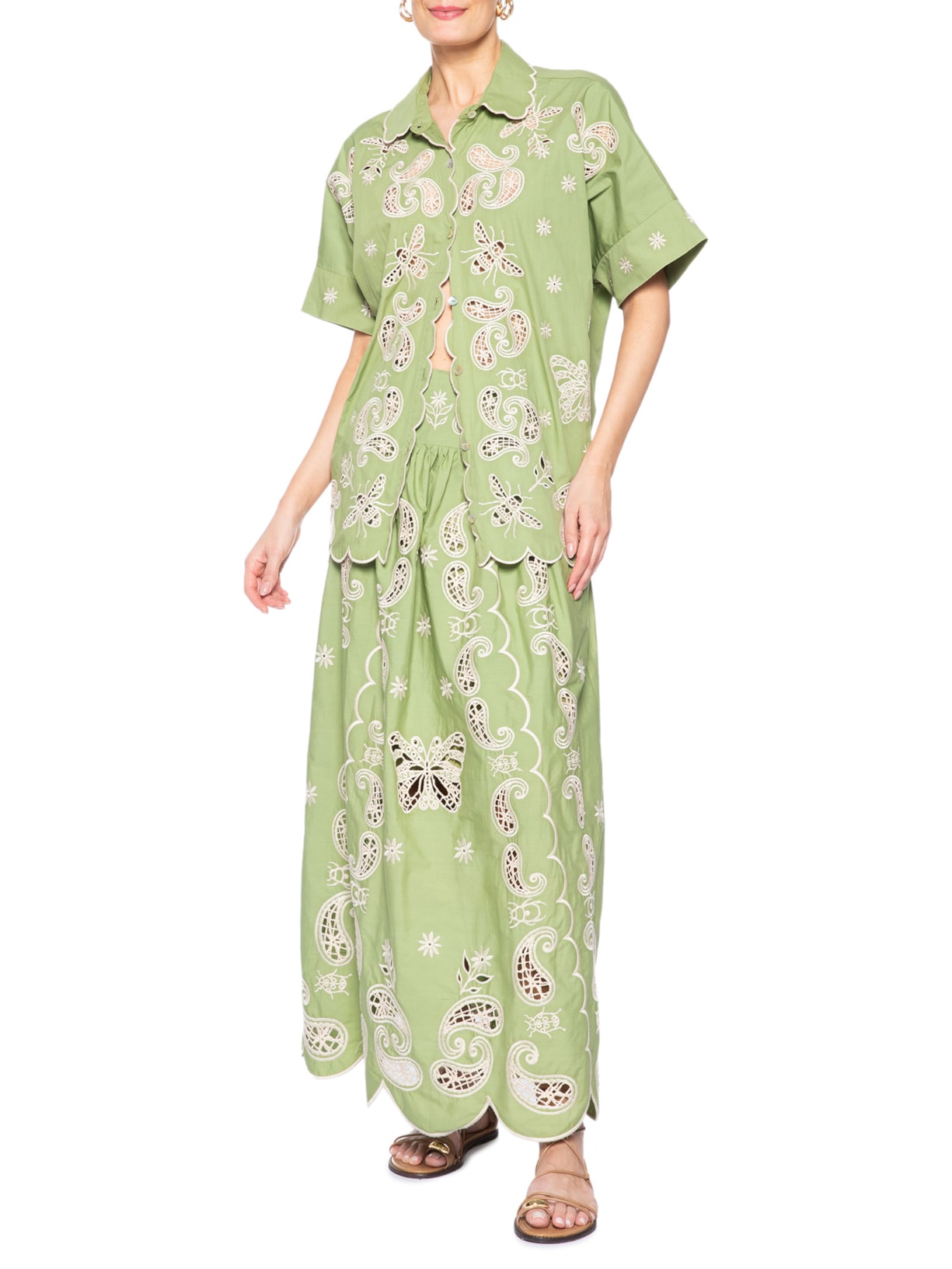 Camisa Feminina Bordada Bandanas Jardim Verde Farm