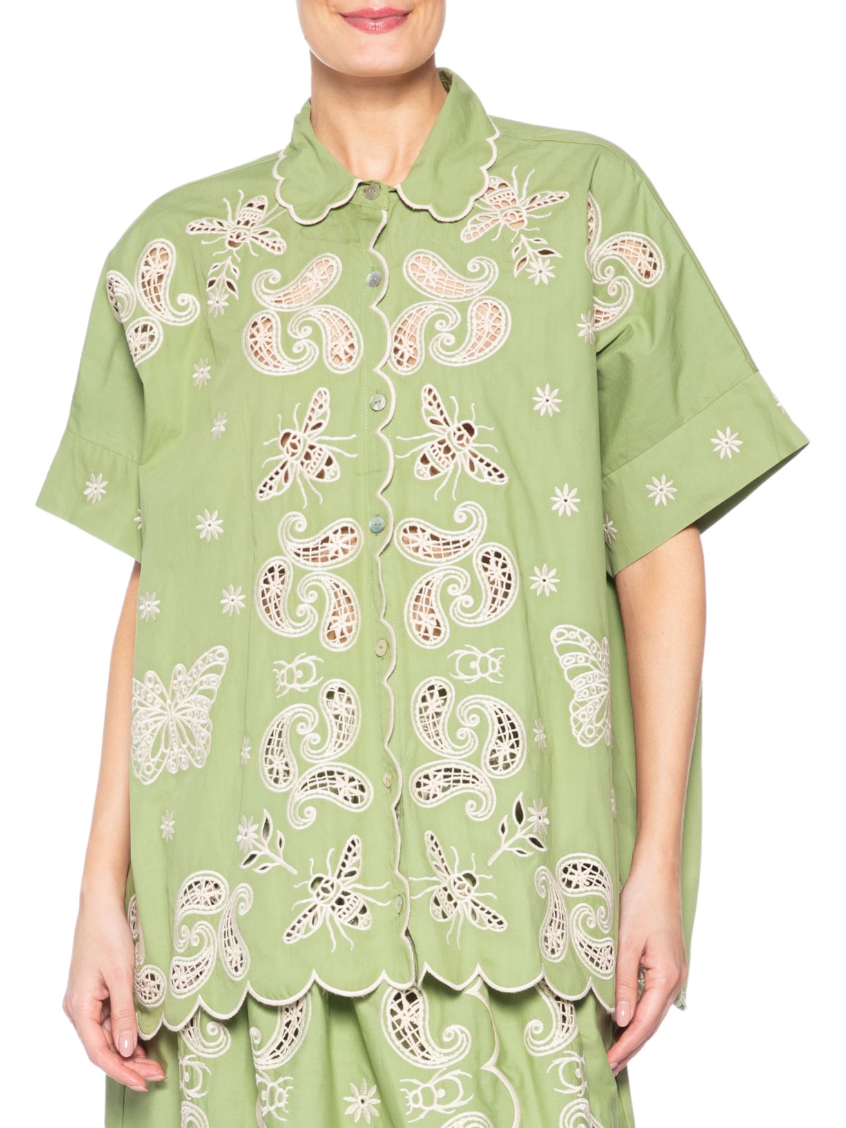 Camisa Feminina Bordada Bandanas Jardim Verde Farm