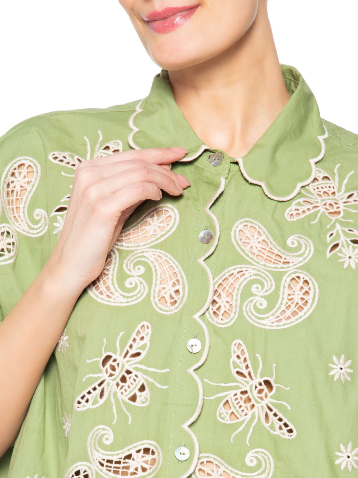 Camisa Feminina Bordada Bandanas Jardim Verde Farm