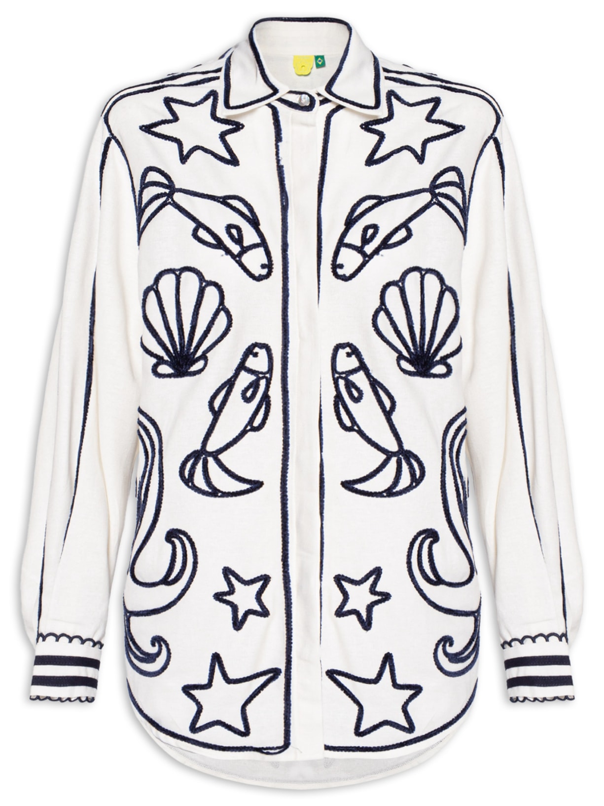 Camisa Feminina Bordada Pescador - Branco