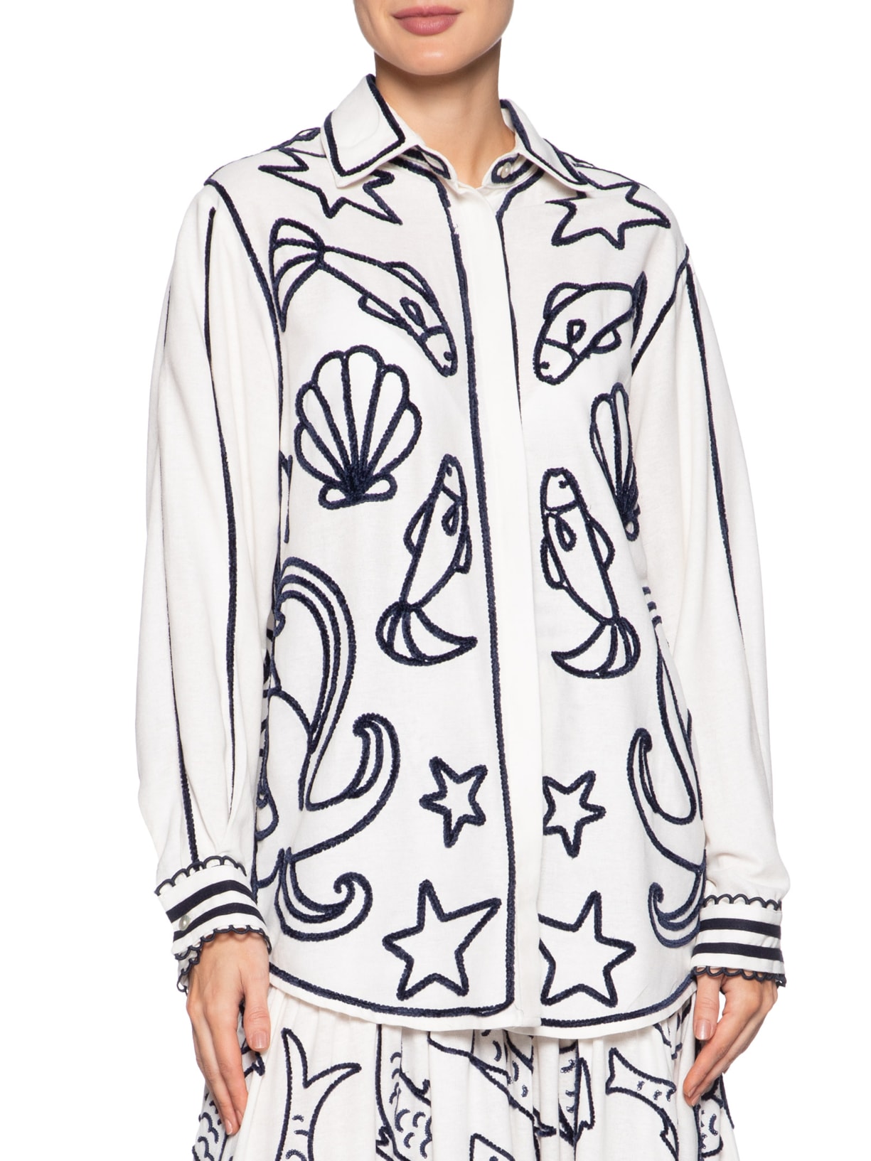 Camisa Feminina Bordada Pescador Branco Farm