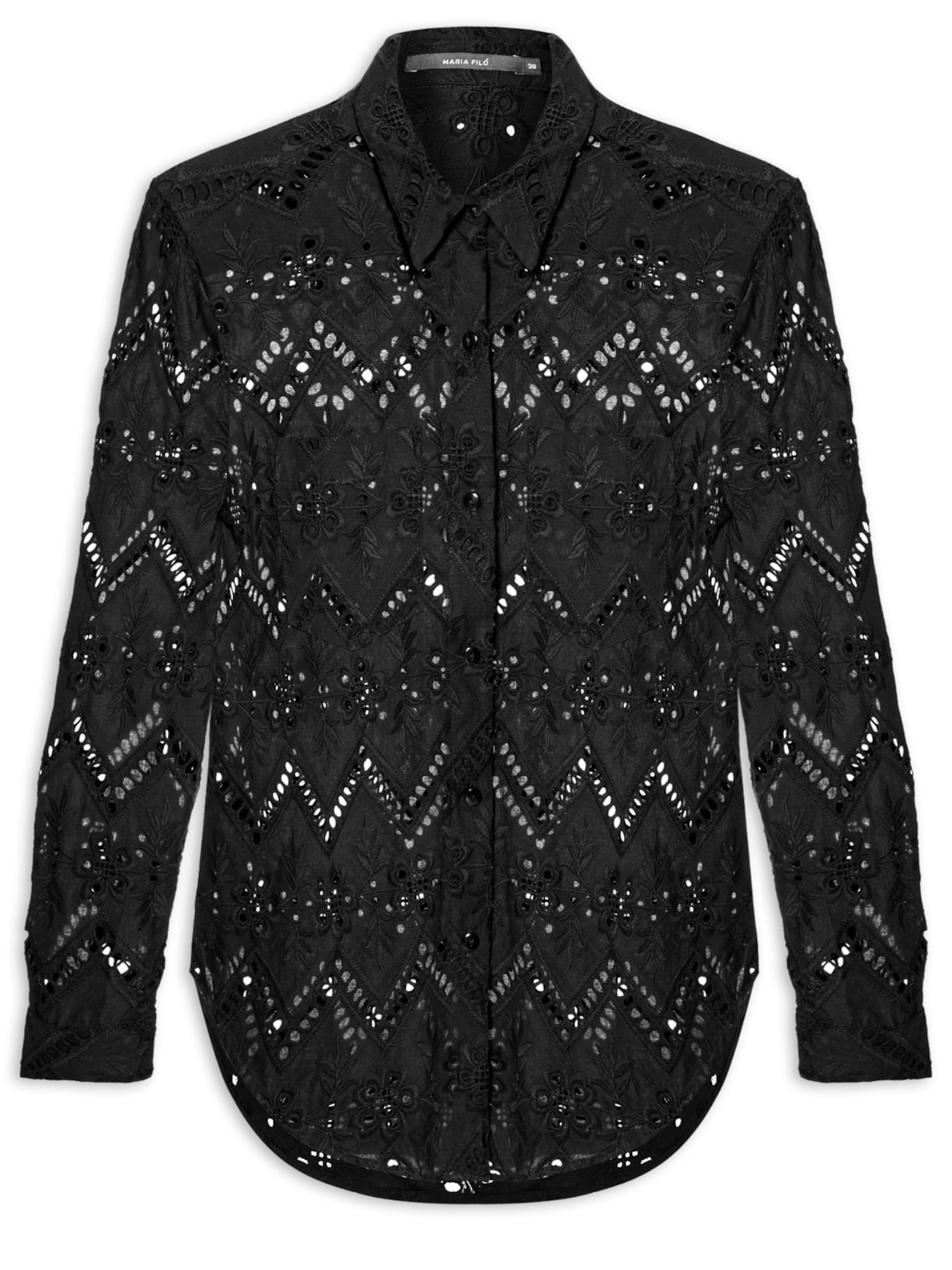 Camisa Feminina Bordado Gale Preto Maria Filó