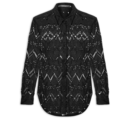 Camisa Feminina Bordado Gale - Preto