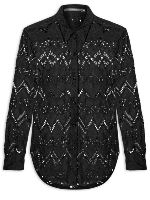 Camisa Feminina Bordado Gale - Preto