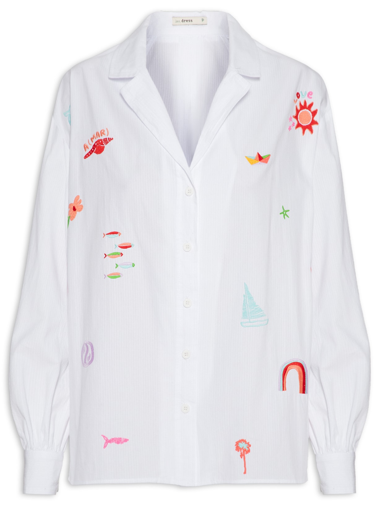 Camisa Feminina Bordado Mar Encantado - Branco
