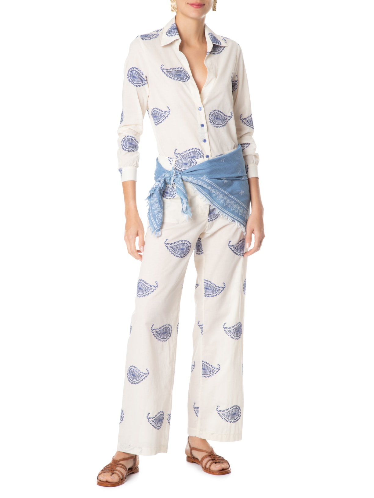 Camisa Feminina Bordado Tulum Azul Maria Filó