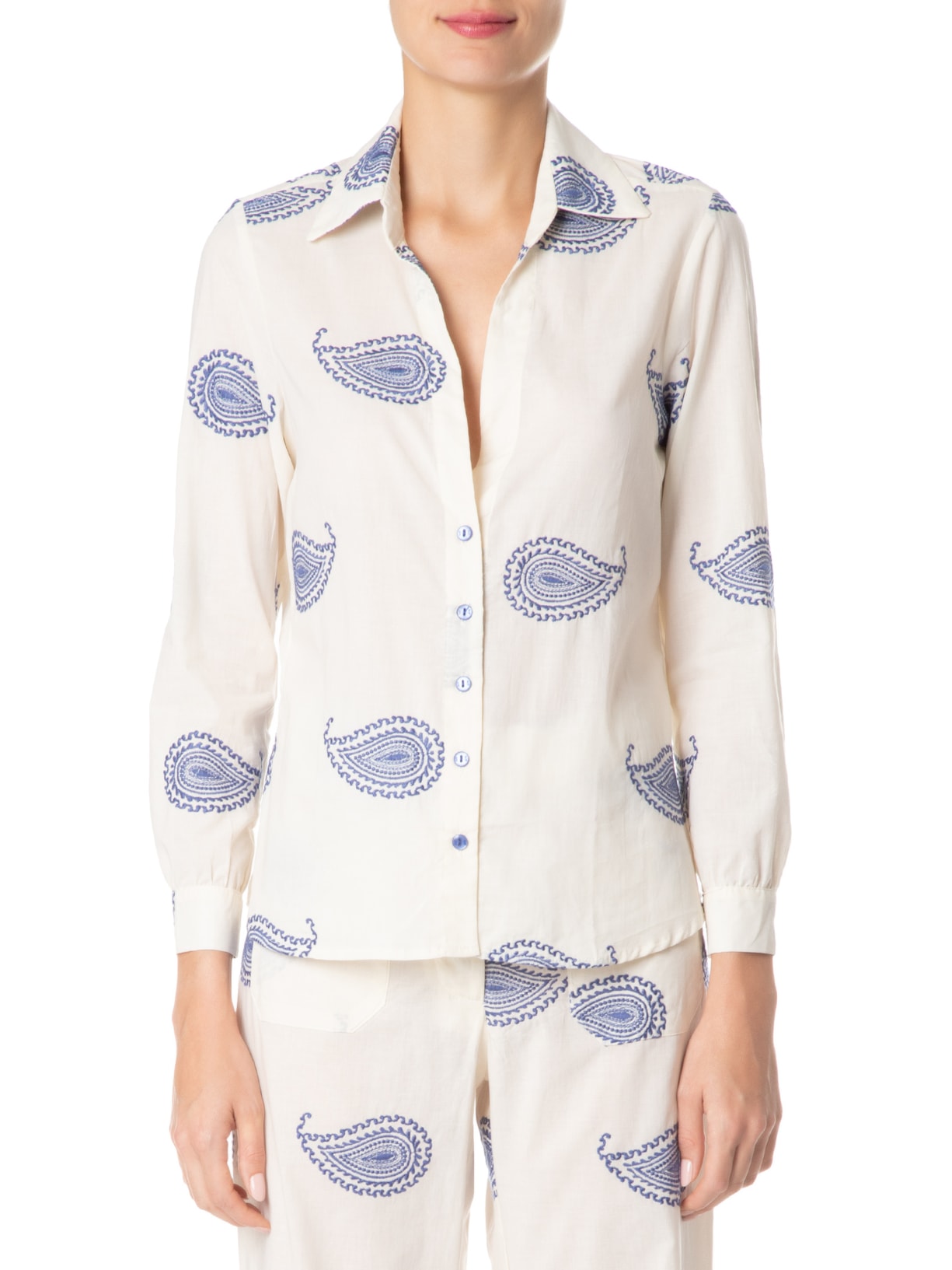 Camisa Feminina Bordado Tulum Azul Maria Filó