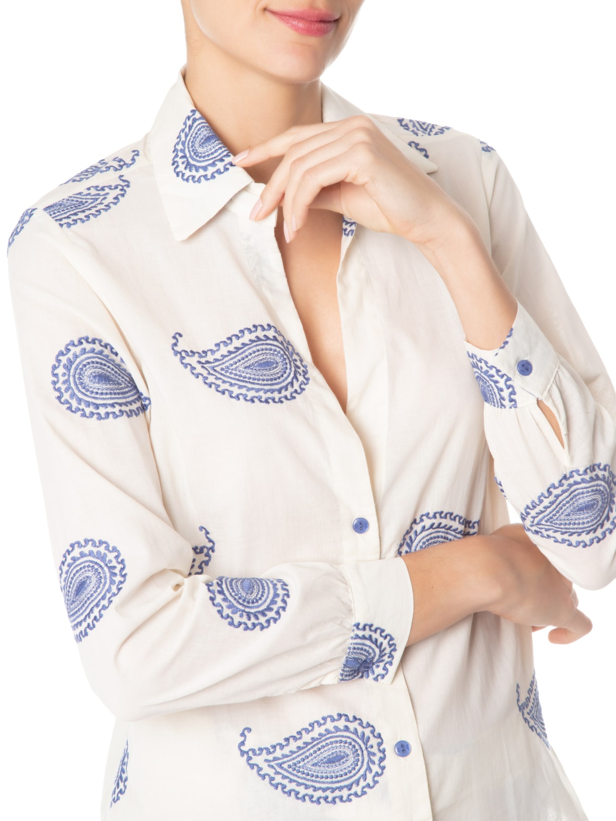 Camisa Feminina Bordado Tulum Azul Maria Filó