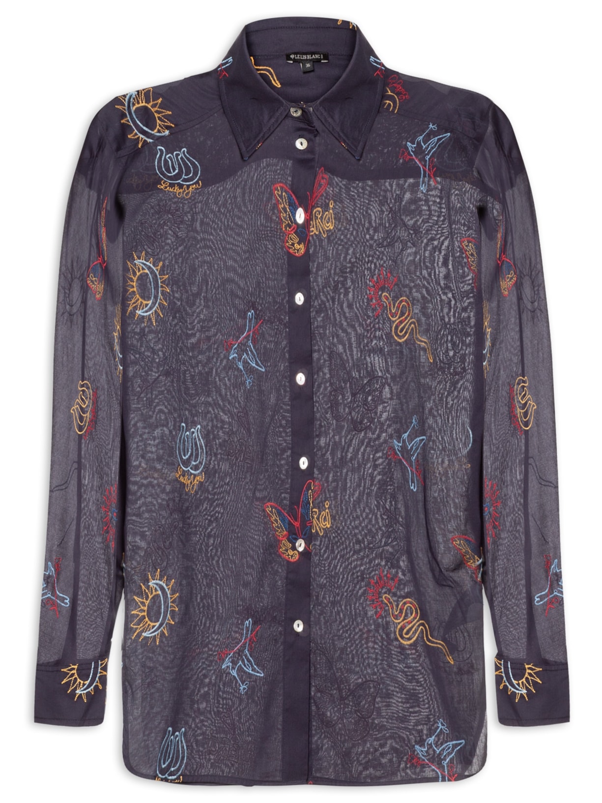 Camisa Feminina Bordados Fun - Azul