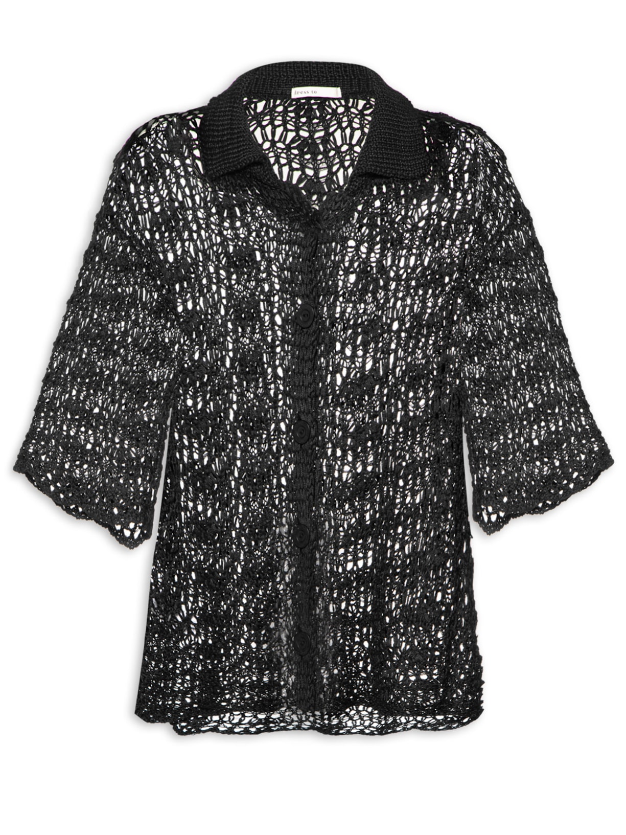 Camisa Feminina Botões Crochet - Preto
