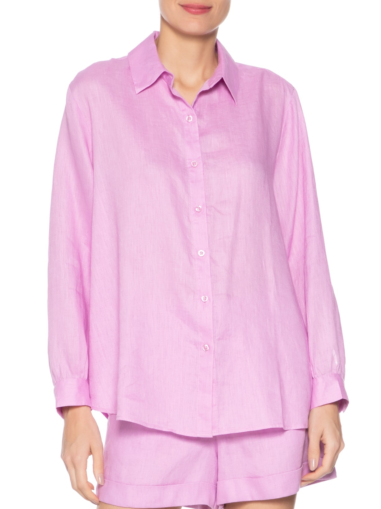 Camisa Feminina Botões Manga Longa Rosa Maria Filó