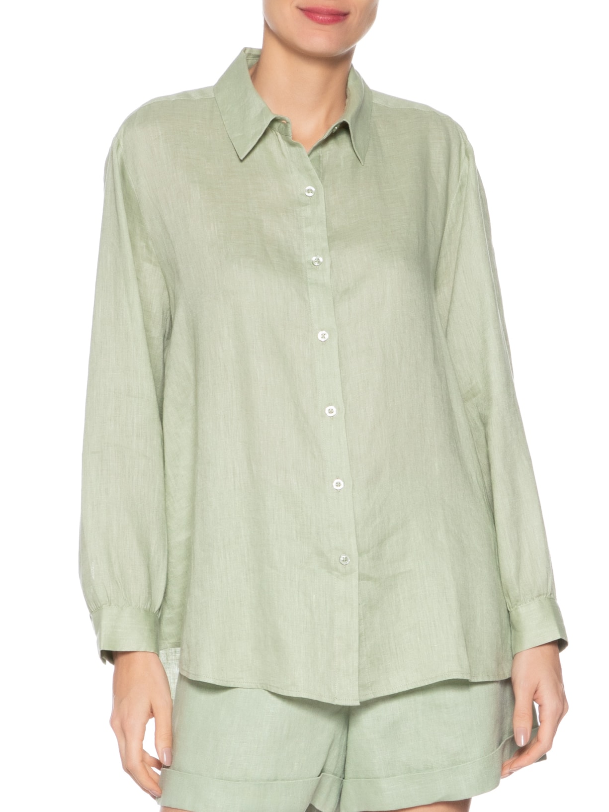 Camisa Feminina Botões Manga Longa Verde Maria Filó