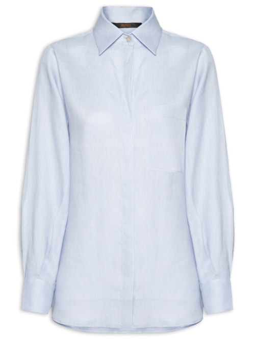 Camisa Feminina Cambraia De Linho - Azul