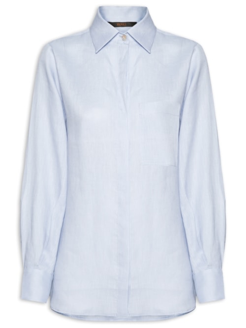 Camisa Feminina Cambraia De Linho - Azul