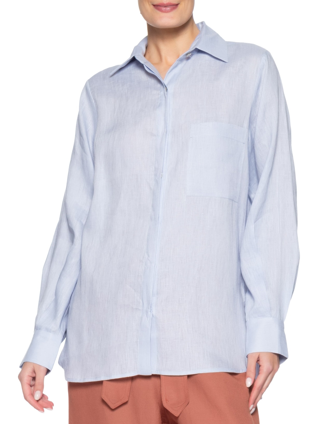 Camisa Feminina Cambraia De Linho Azul Animale