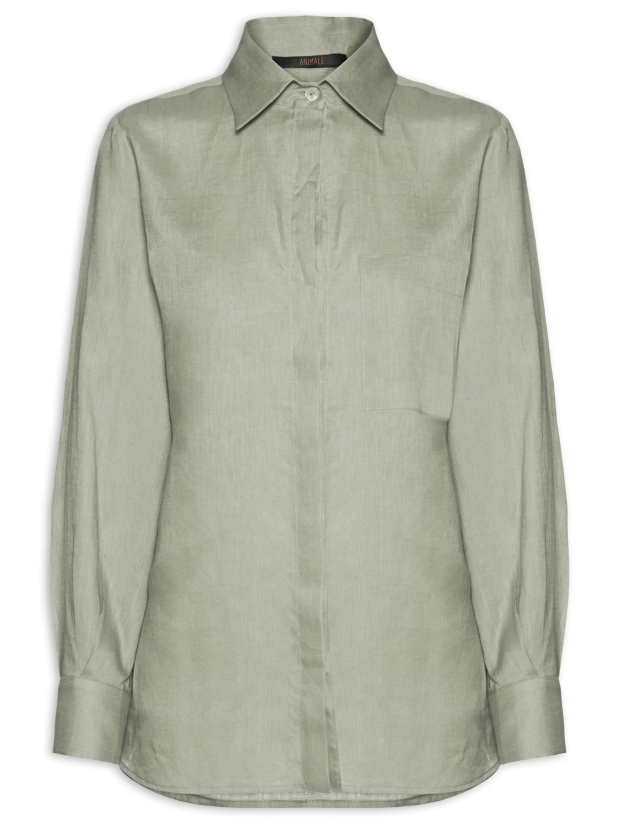 Camisa Feminina Cambraia De Linho Color Verde Animale