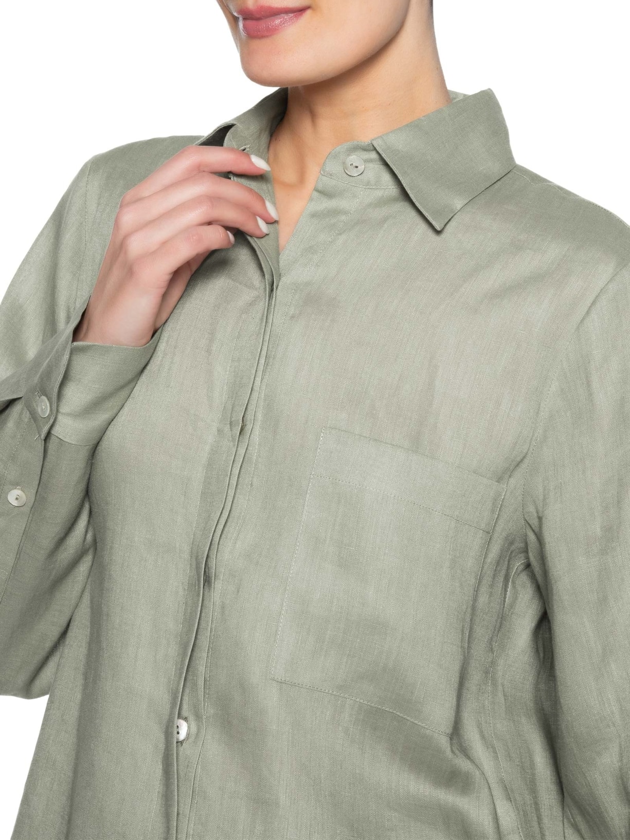 Camisa Feminina Cambraia De Linho Color Verde Animale