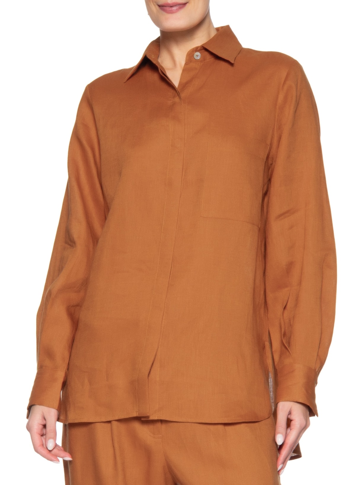 Camisa Feminina Cambraia De Linho Laranja Animale