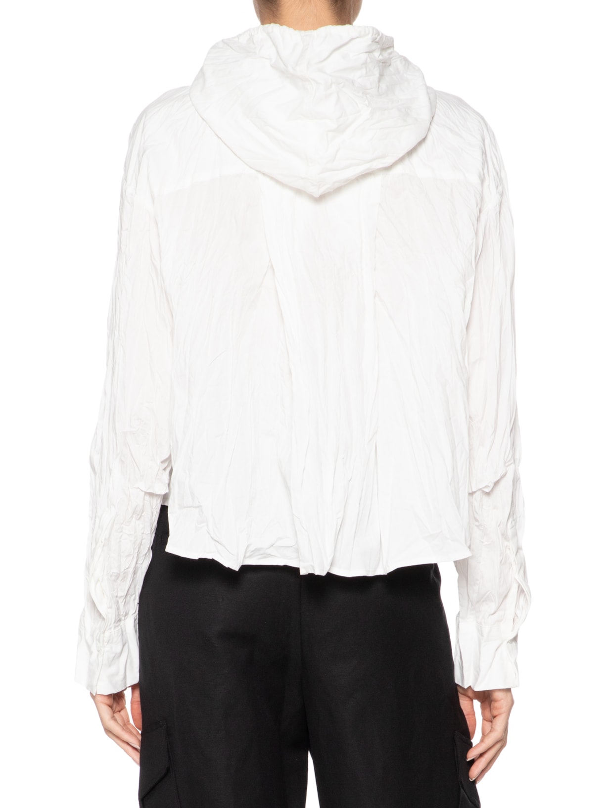 Camisa Feminina Capuz Cropped Wrinkle Tricoline Branco Osklen