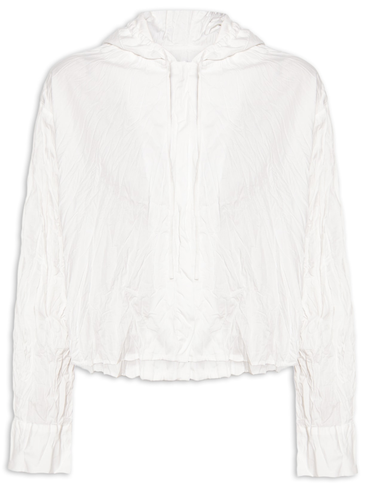 Camisa Feminina Capuz Cropped Wrinkle Tricoline - Branco