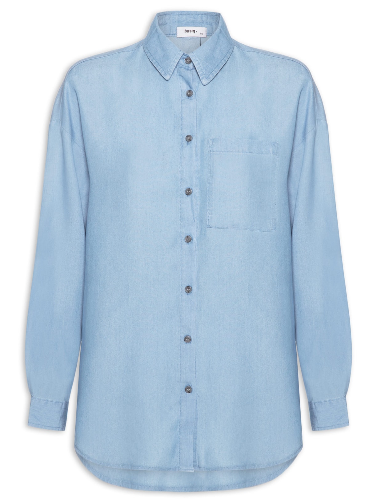 Camisa Feminina Casual Manga Longa Azul Basiq