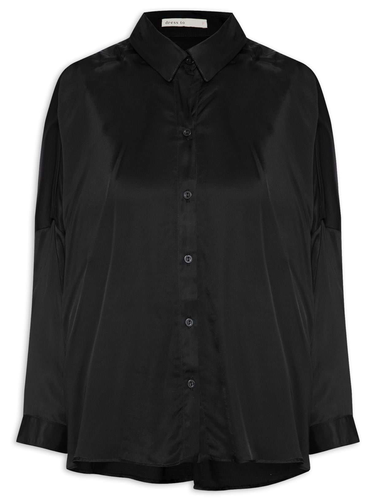 Camisa Feminina Cetim Ombro Deslocado - Preto