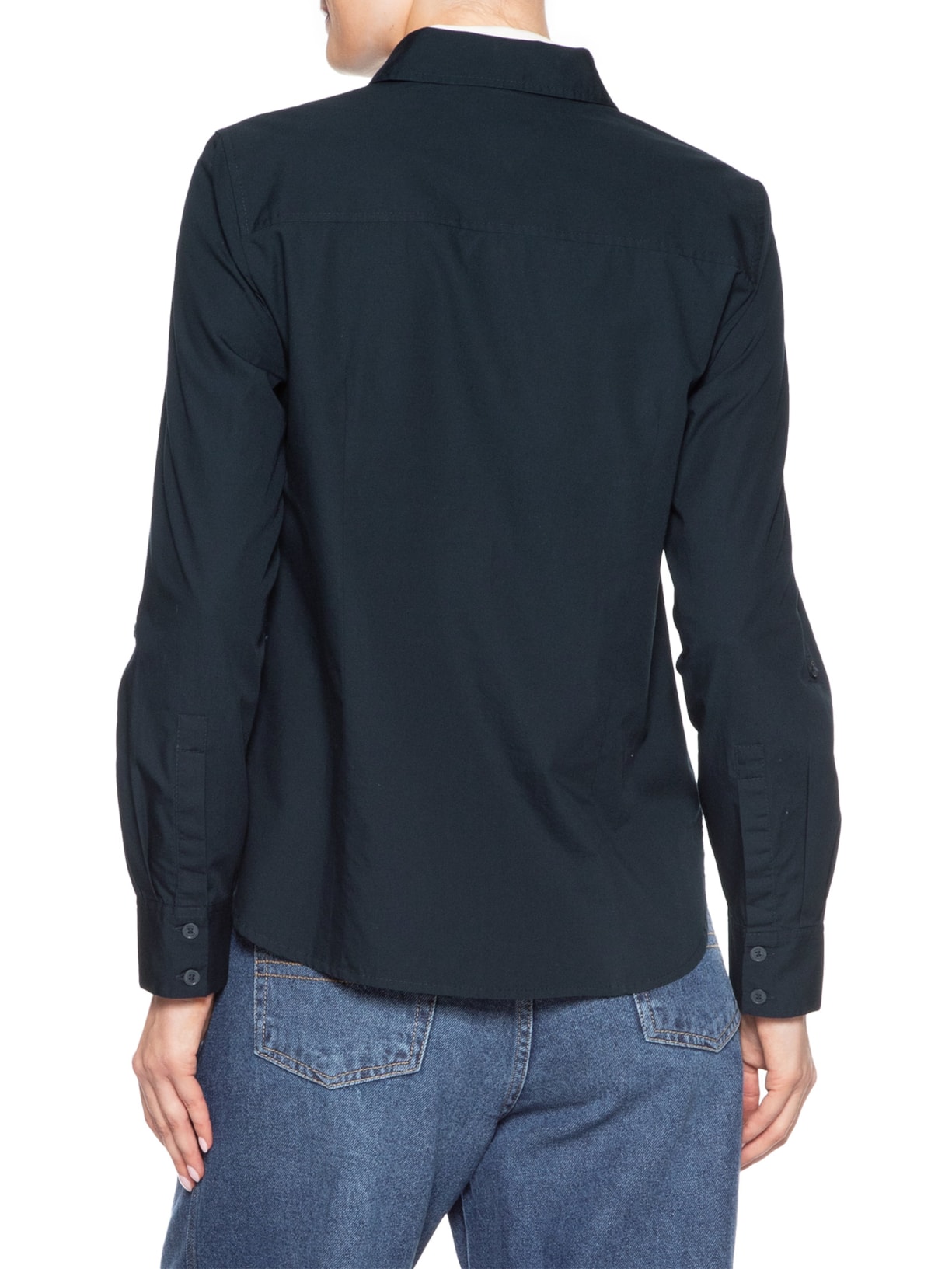 Camisa Feminina Classic Poplin Roll-Tab Azul Tommy Hilfiger