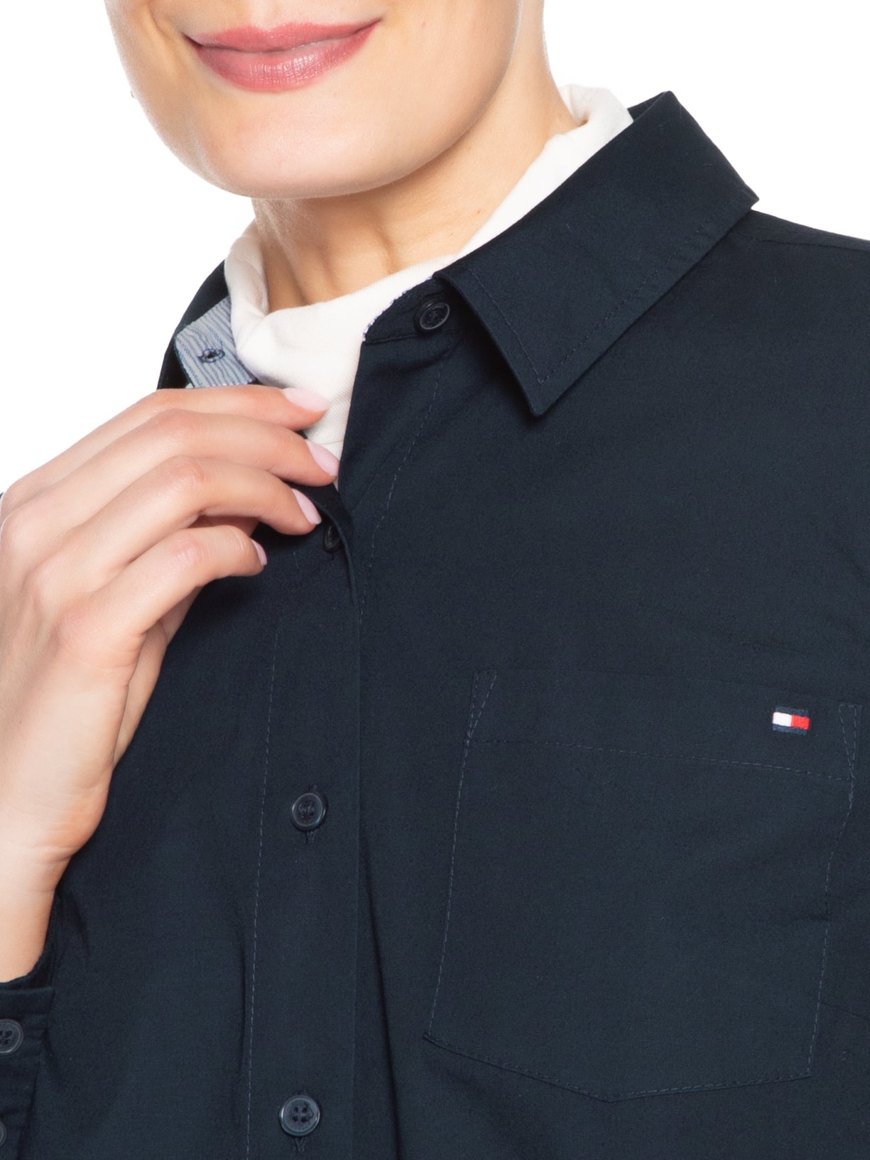 Camisa Feminina Classic Poplin Roll-Tab Azul Tommy Hilfiger