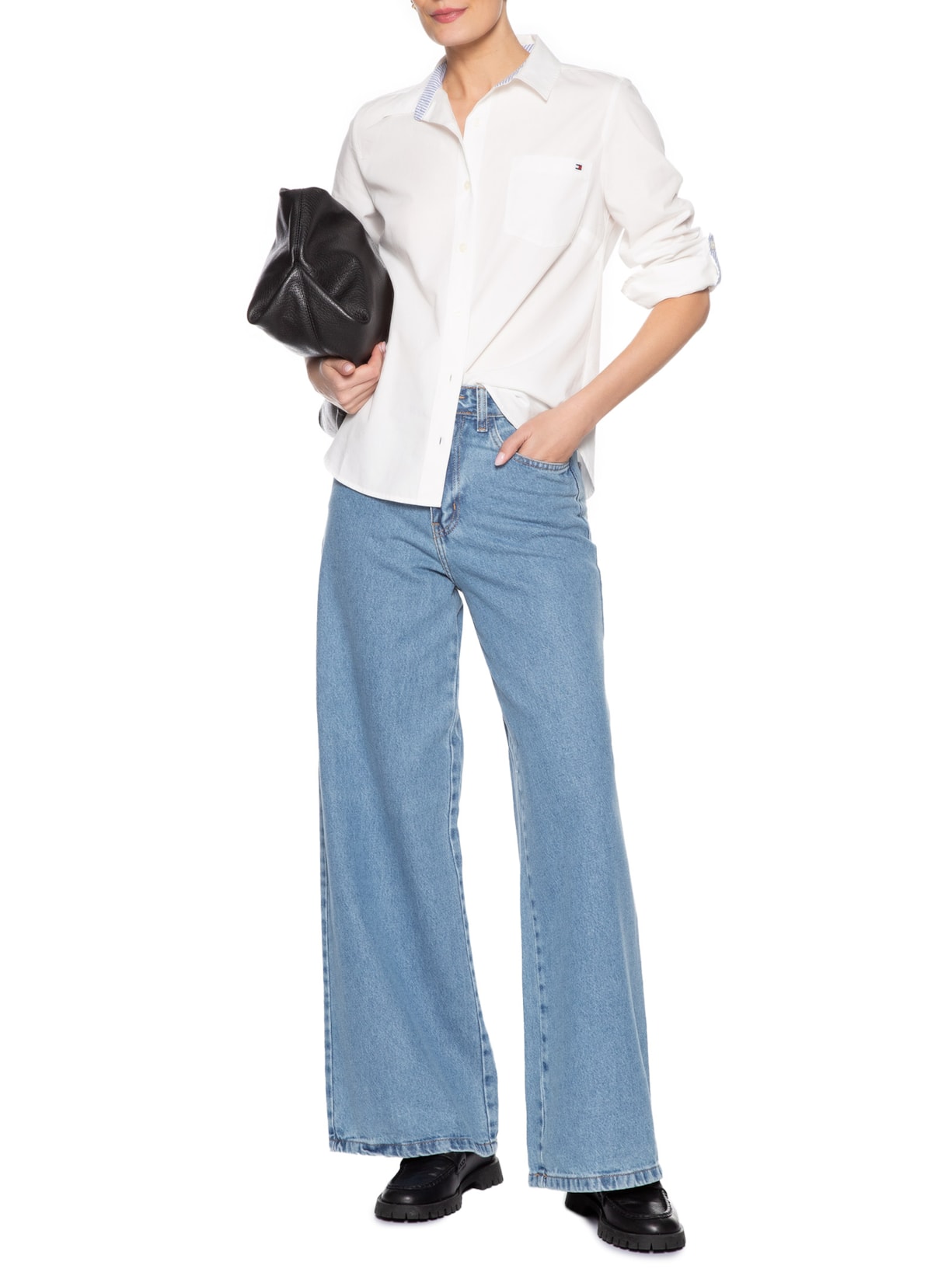 Camisa Feminina Classic Poplin Roll-Tab Branco Tommy Hilfiger