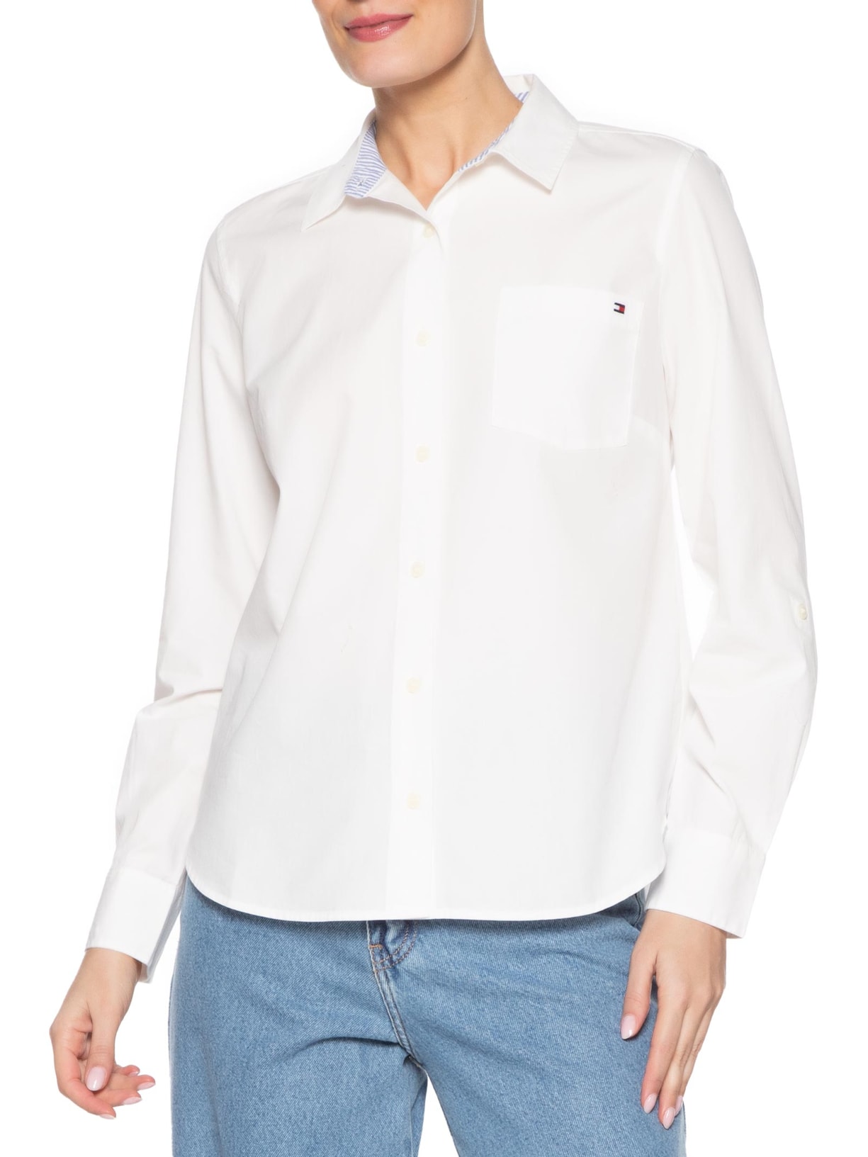 Camisa Feminina Classic Poplin Roll-Tab Branco Tommy Hilfiger