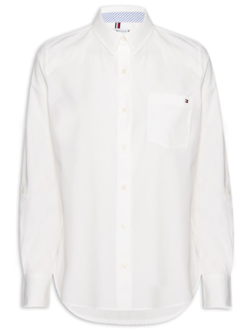 Camisa Feminina Classic Poplin Roll-Tab - Branco
