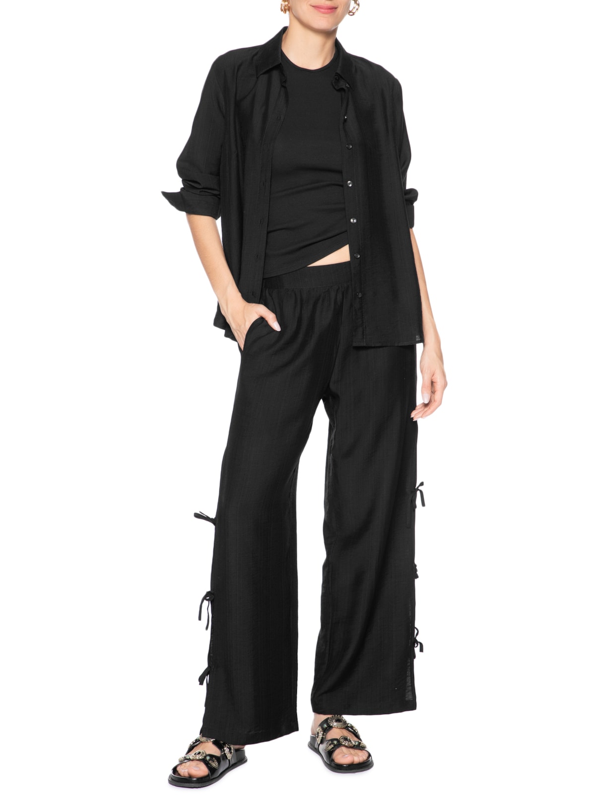 Camisa Feminina Com Amarração Nas Costas Preto Market 33