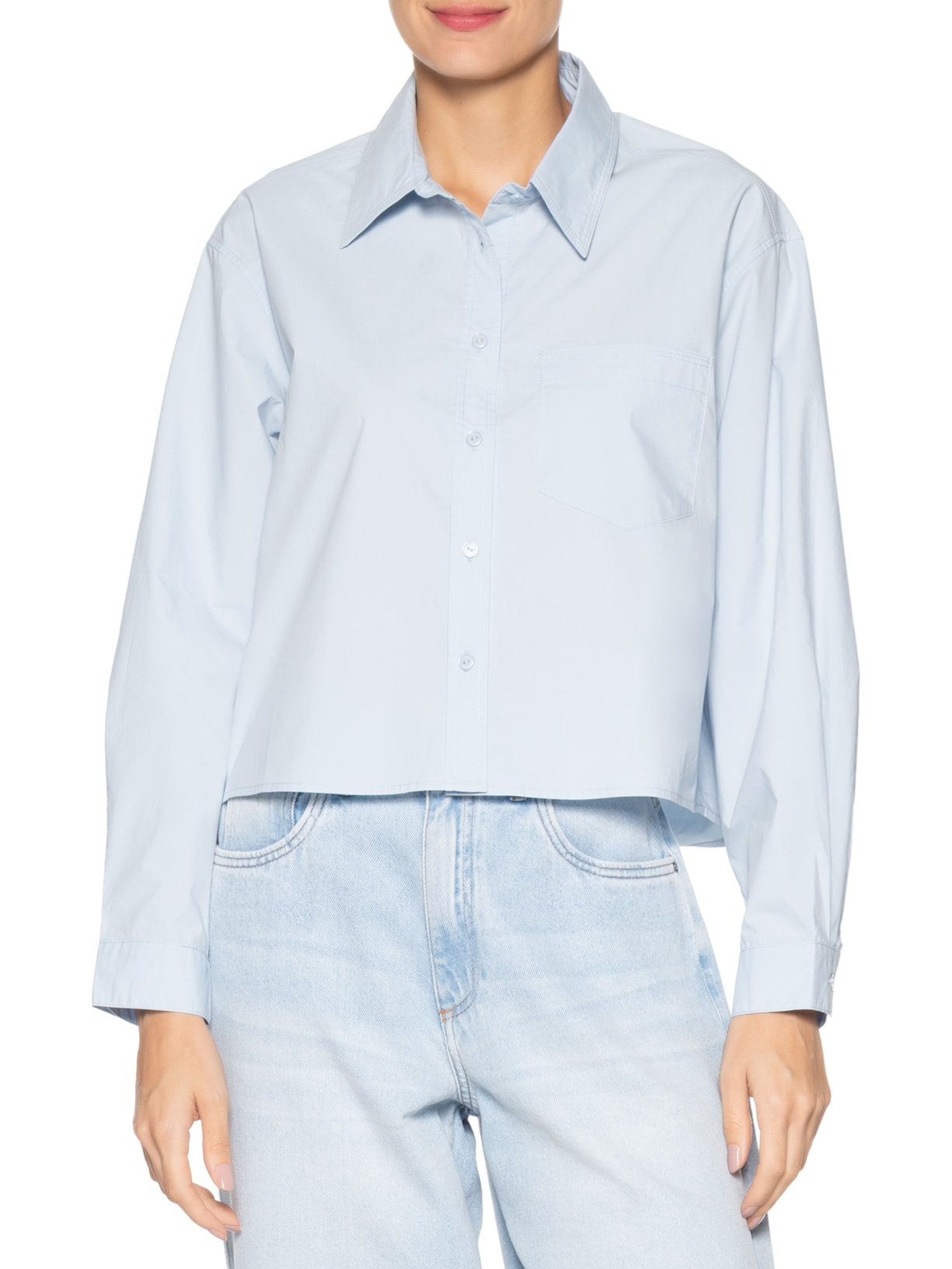 Camisa Feminina Com Bolso Azul Animale Jeans