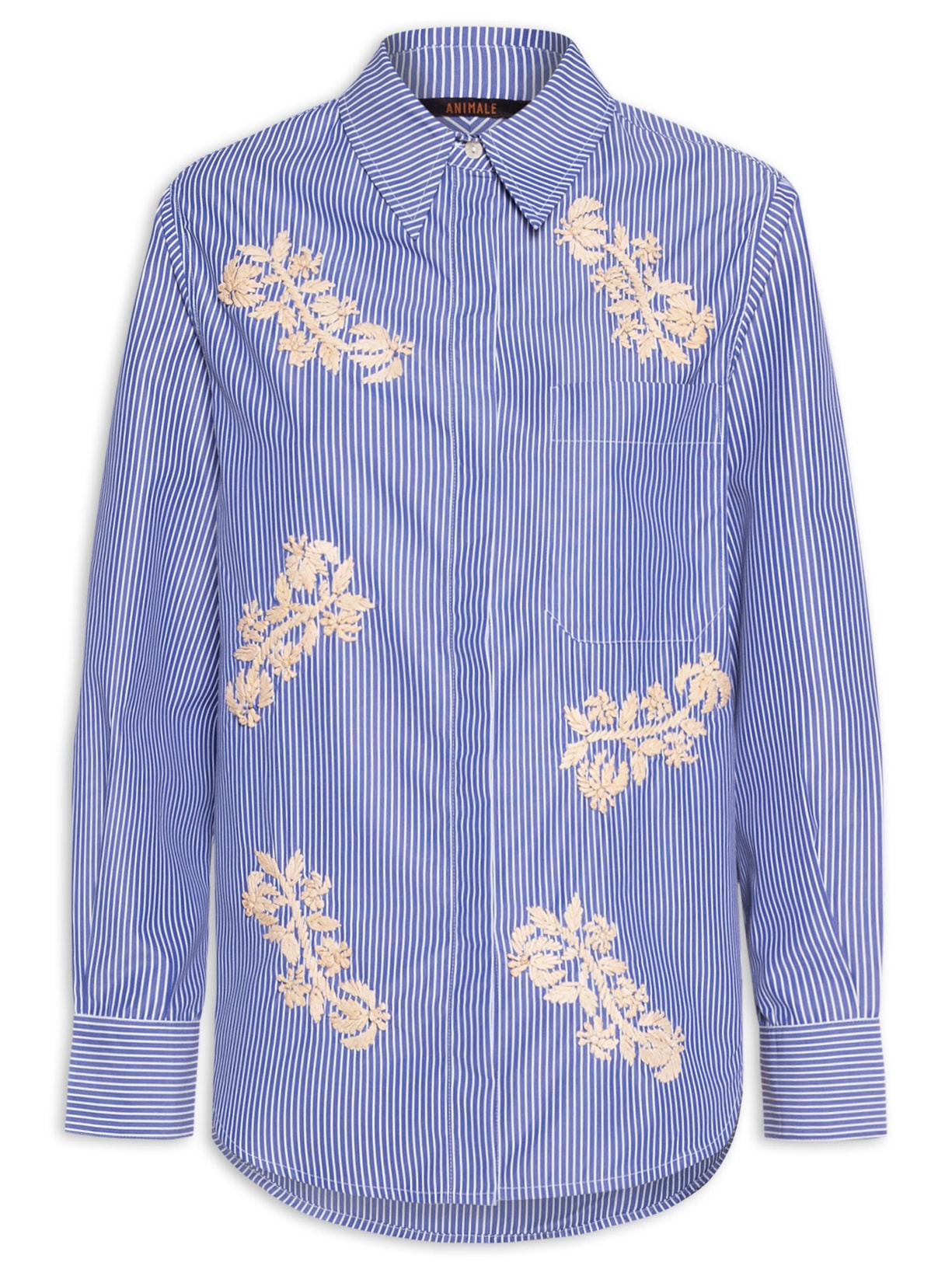 Camisa Feminina Com Bordado De Flor De Ráfia - Azul