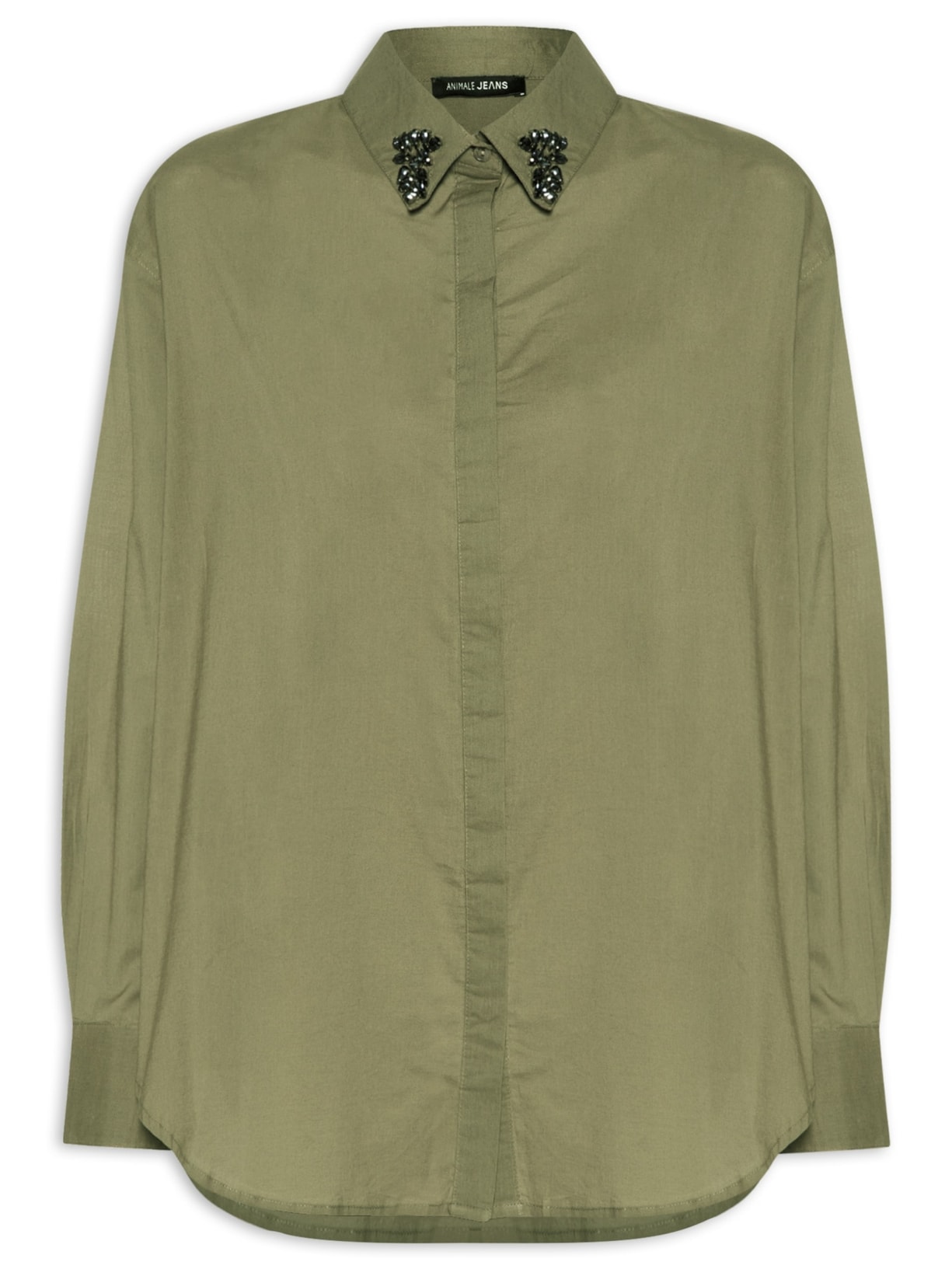 Camisa Feminina Com Bordados Na Gola Verde Animale Jeans