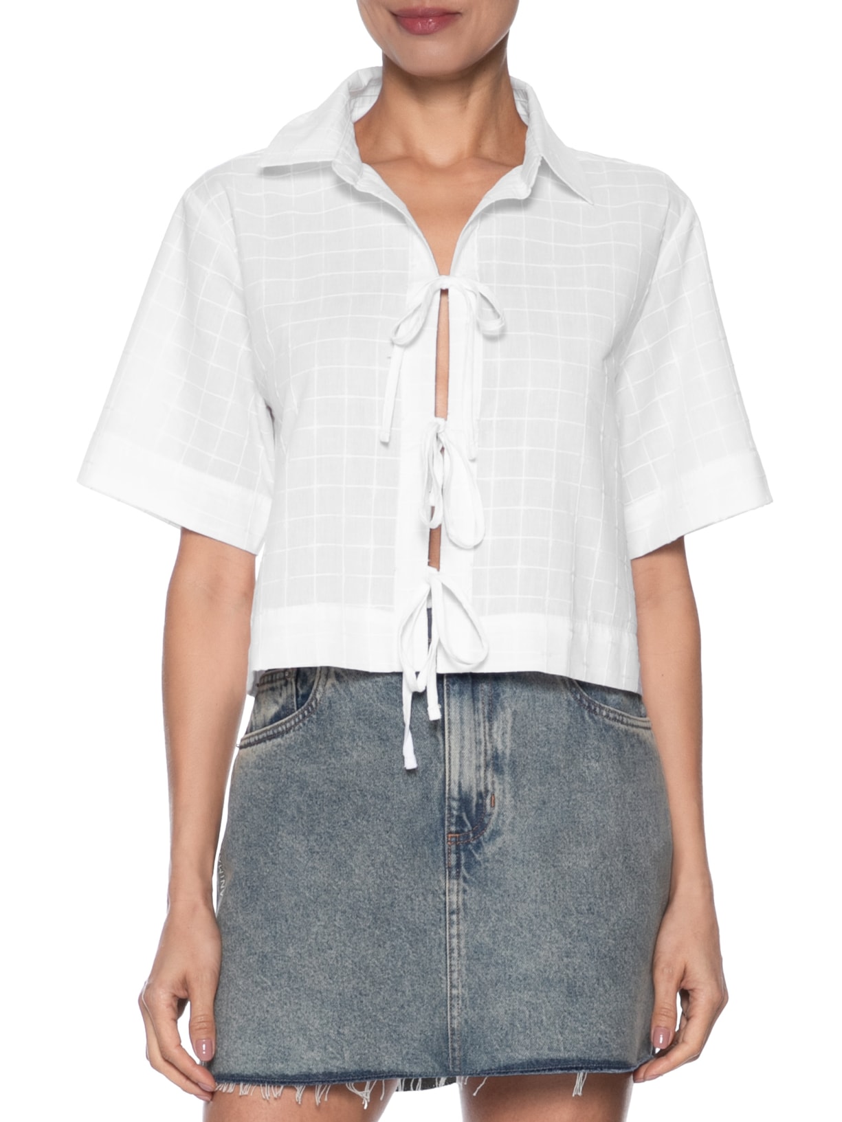 Camisa Feminina Com Fecho De Amarração Branco Market 33