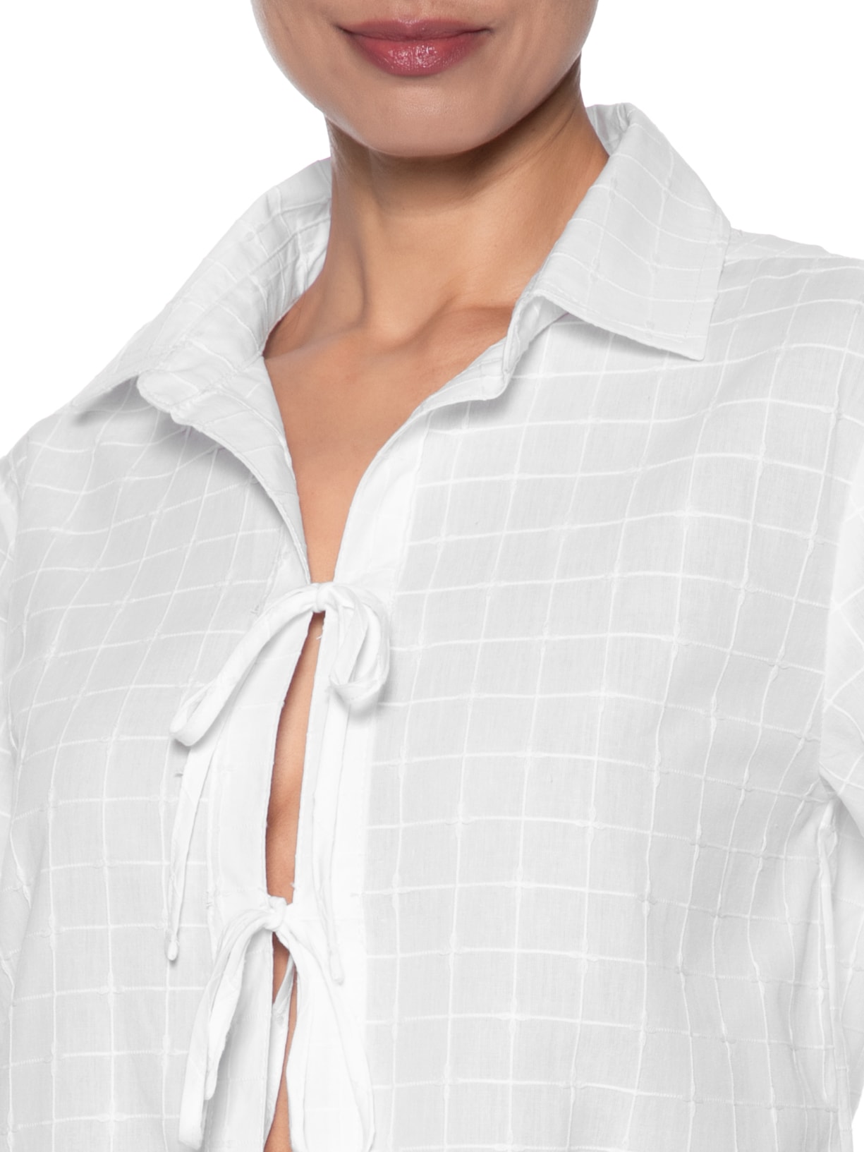 Camisa Feminina Com Fecho De Amarração Branco Market 33