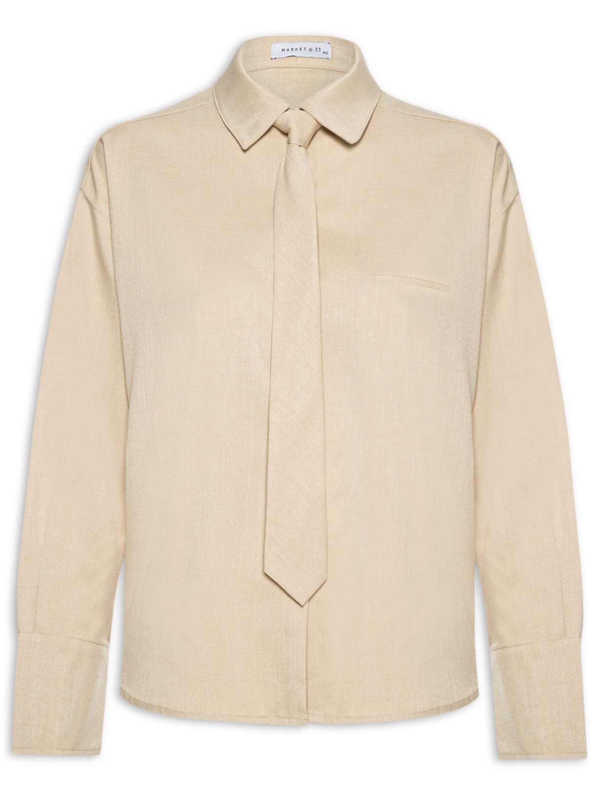 Camisa Feminina Com Gravata Removível - Bege