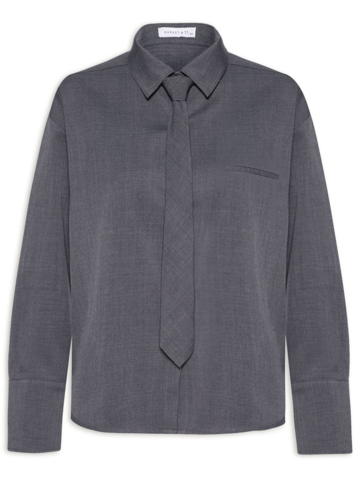 Camisa Feminina Com Gravata Removível - Cinza