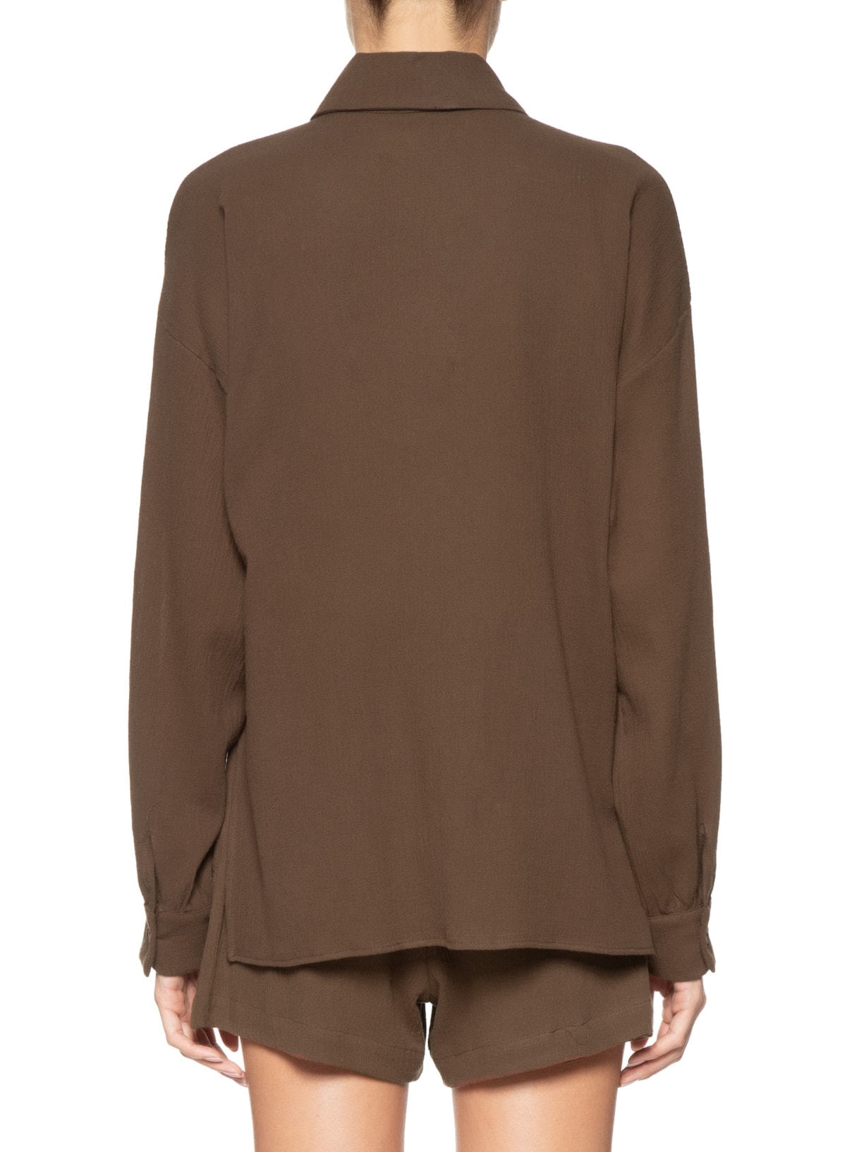 Camisa Feminina Com Manga Franzida Marrom  Basiq