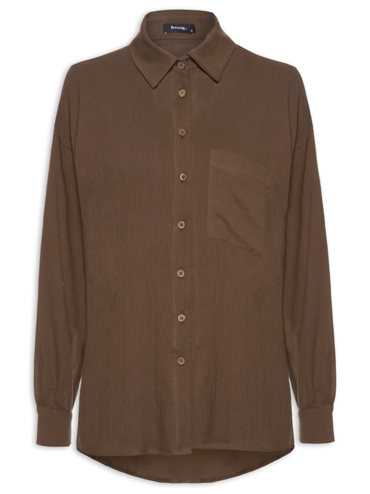 Camisa Feminina Com Manga Franzida Marrom  Basiq