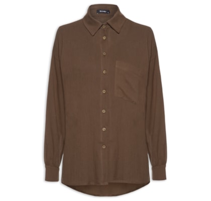 Camisa Feminina Com Manga Franzida - Marrom 
