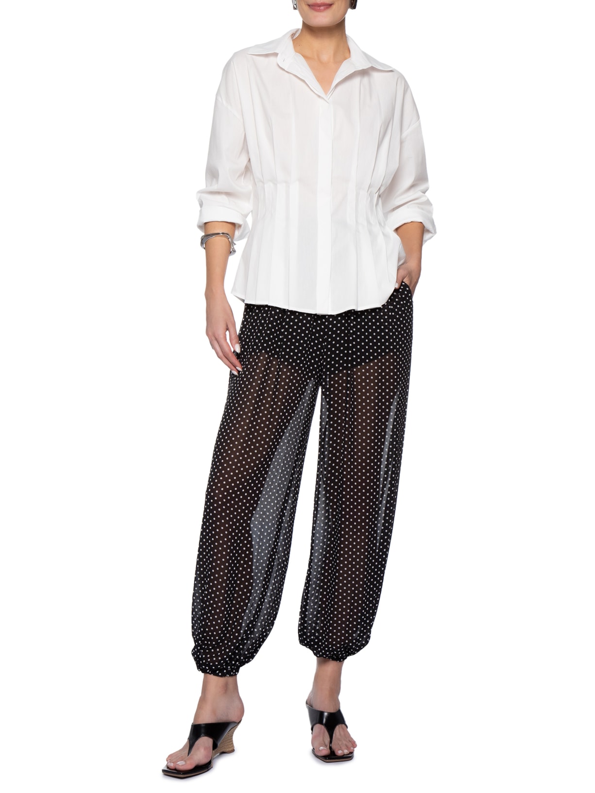 Camisa Feminina Com Pregas Off White '2Essential