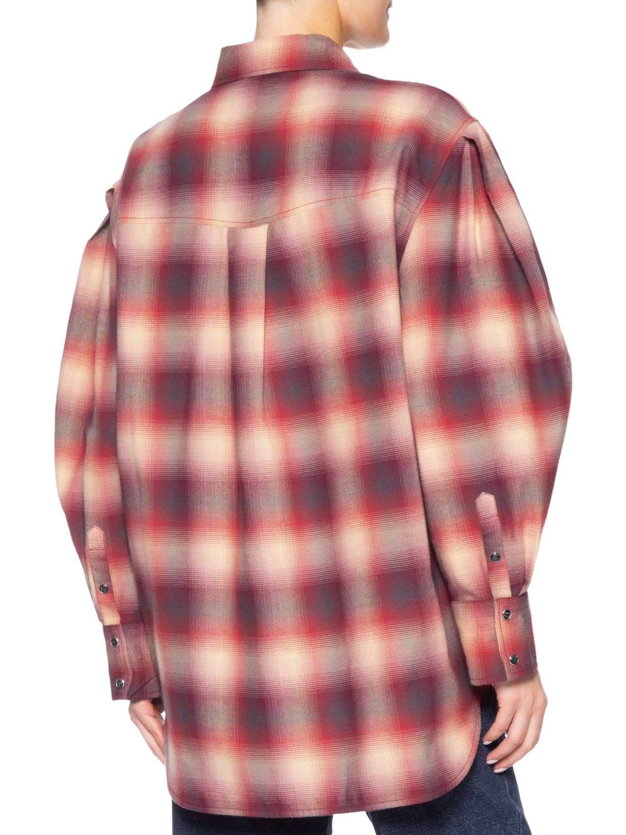 Camisa Feminina Cotton Flannel Check Pleated Sleeve – Vermelho Ganni