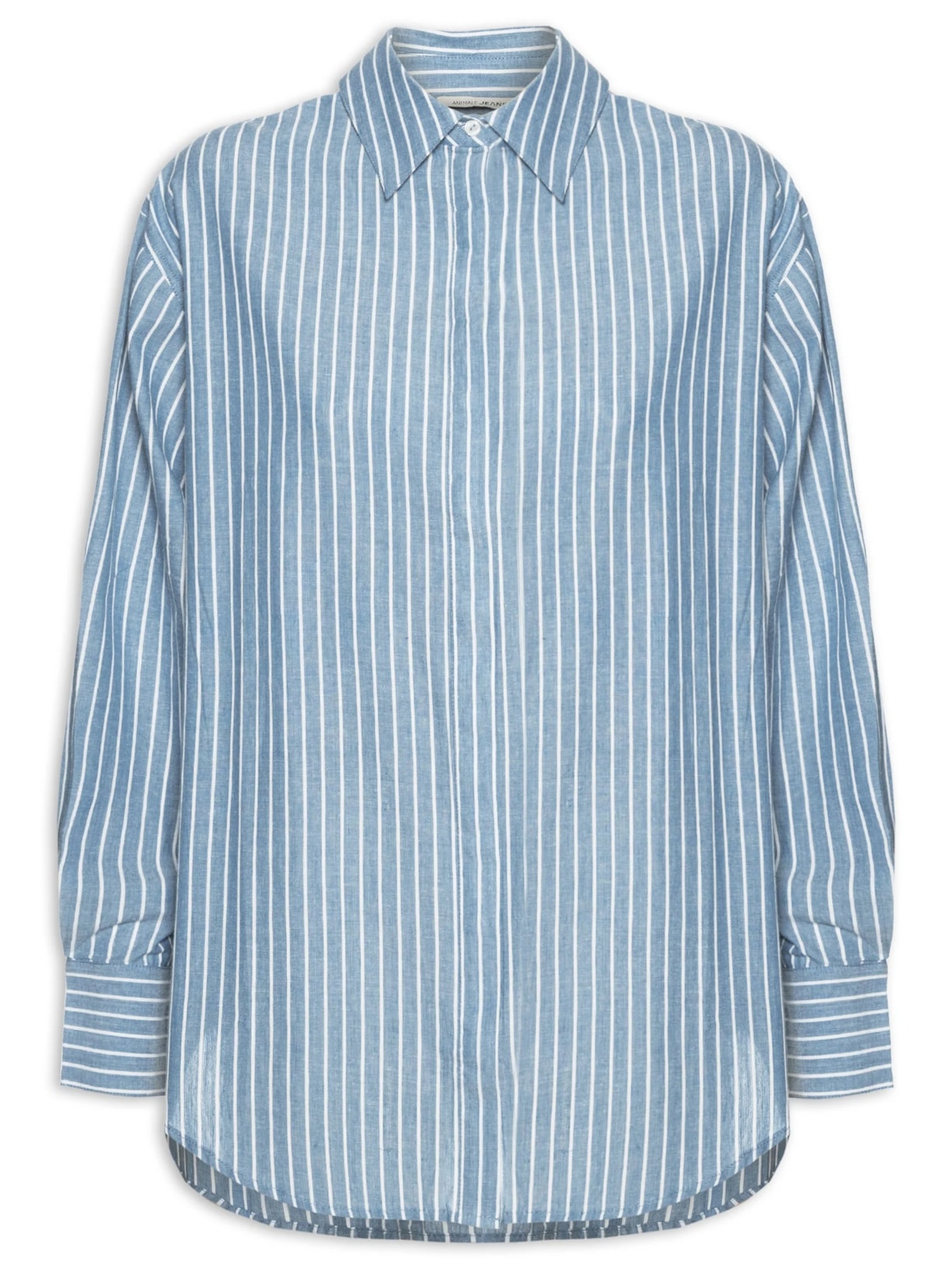 Camisa Feminina Cotton Listrada Alongada - Azul