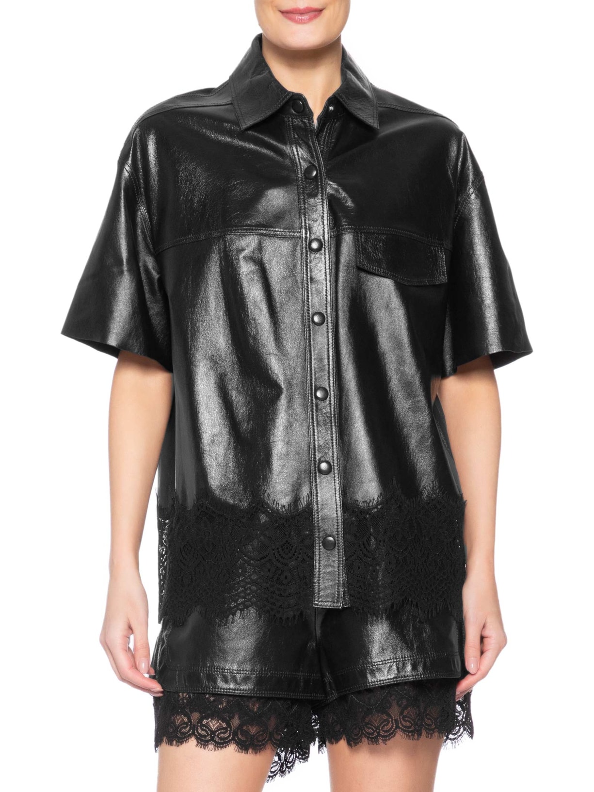 Camisa Feminina Couro Poli Preto Nk