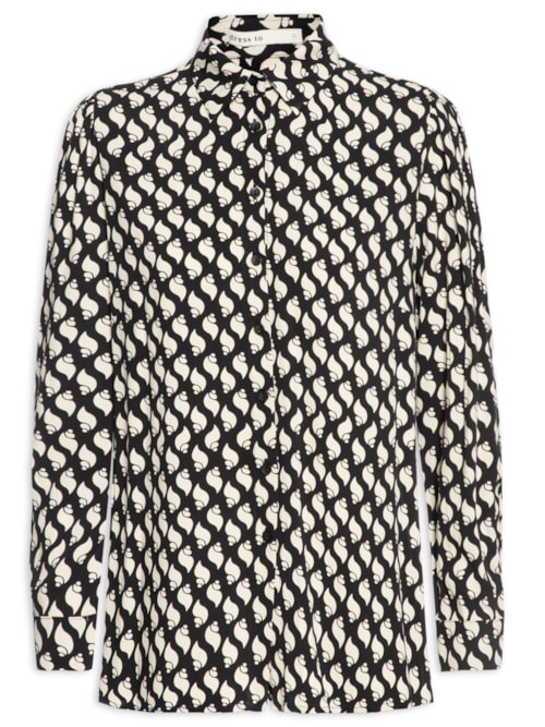 Camisa Feminina Crepe Estampa Litorânea - Preto