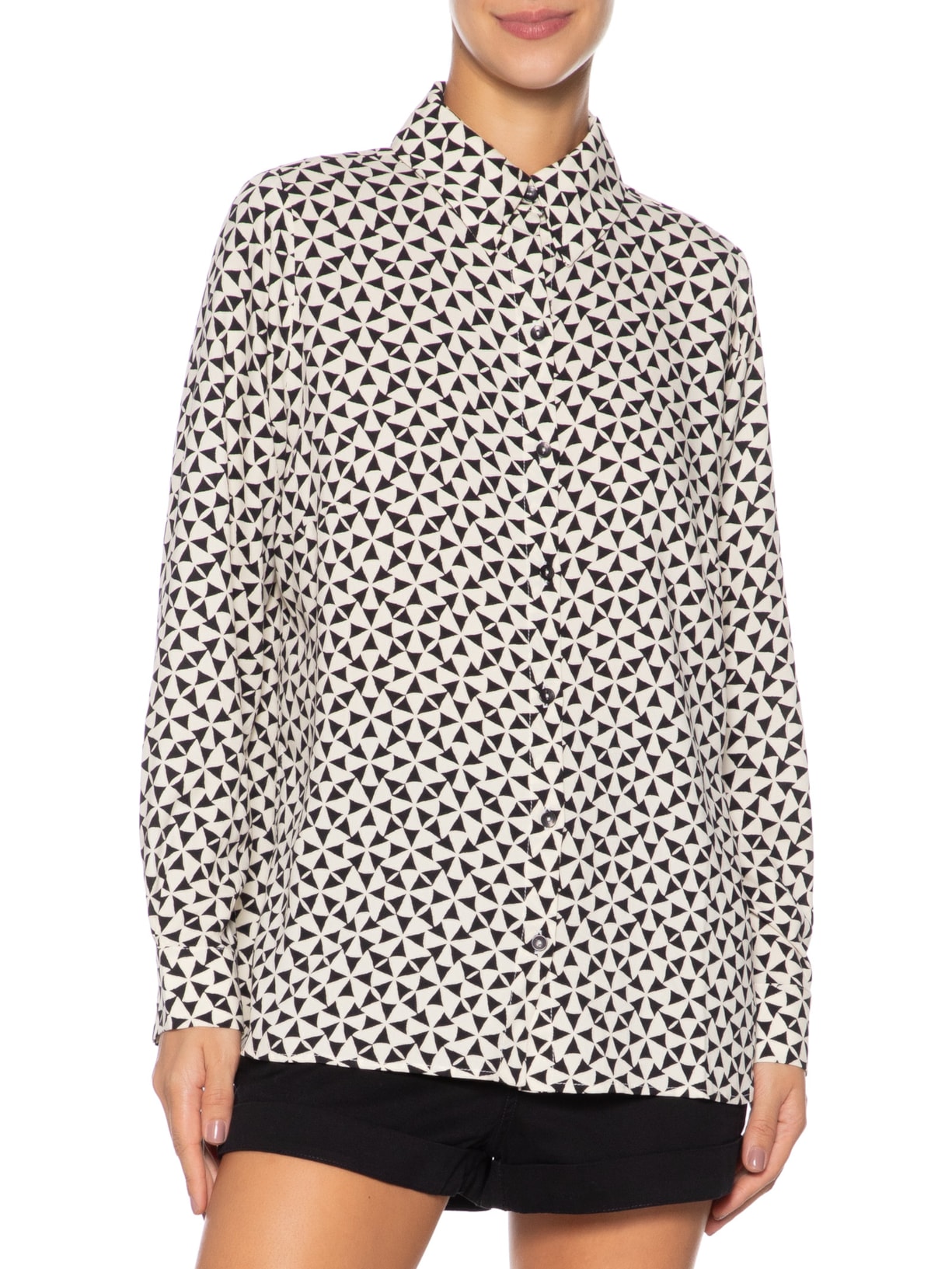 Camisa Feminina Crepe Estampa Vento Preto Dress To