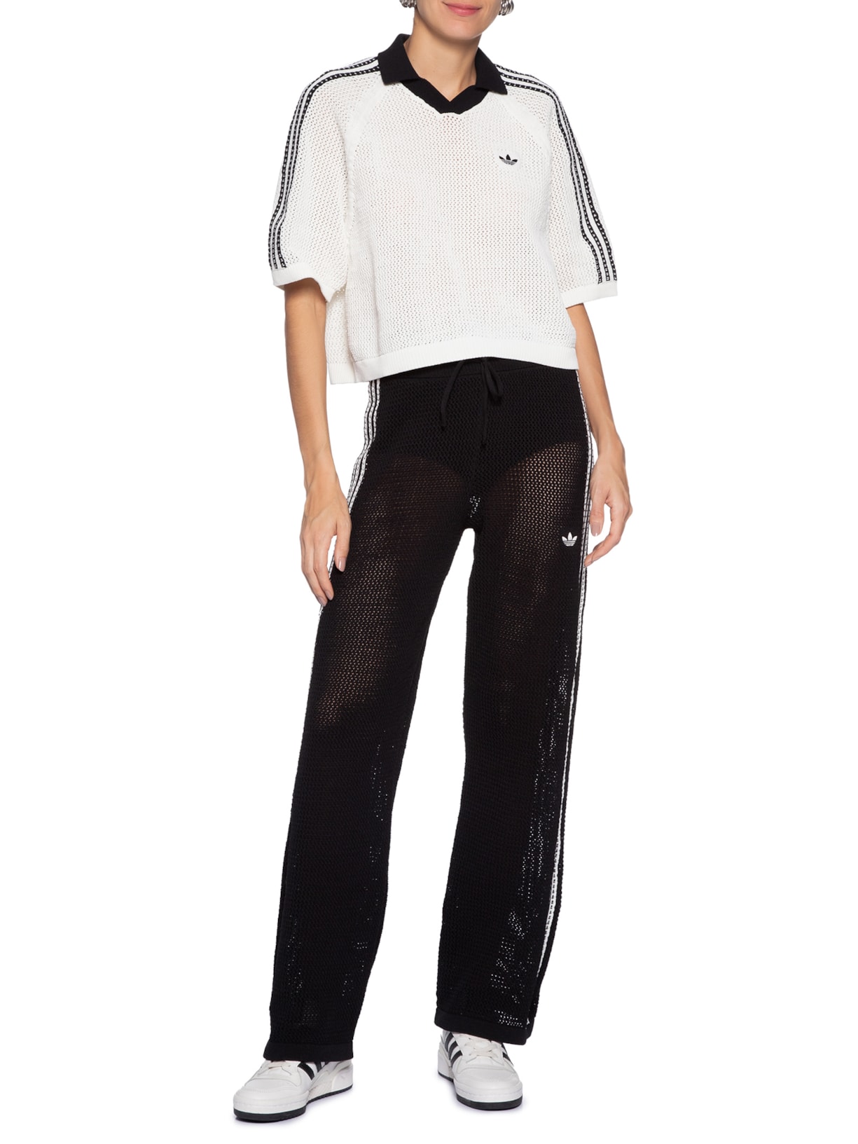 Camisa Feminina Crochet Polo Branco Adidas Originals