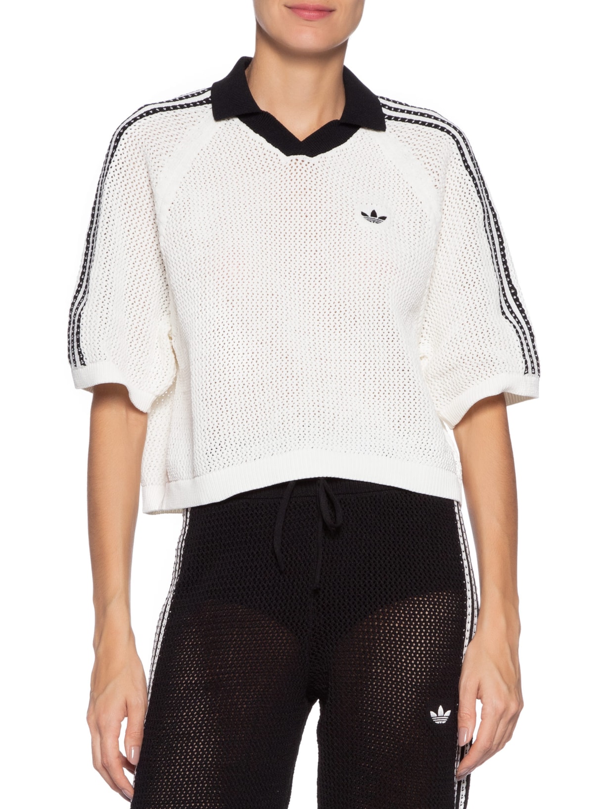 Camisa Feminina Crochet Polo Branco Adidas Originals